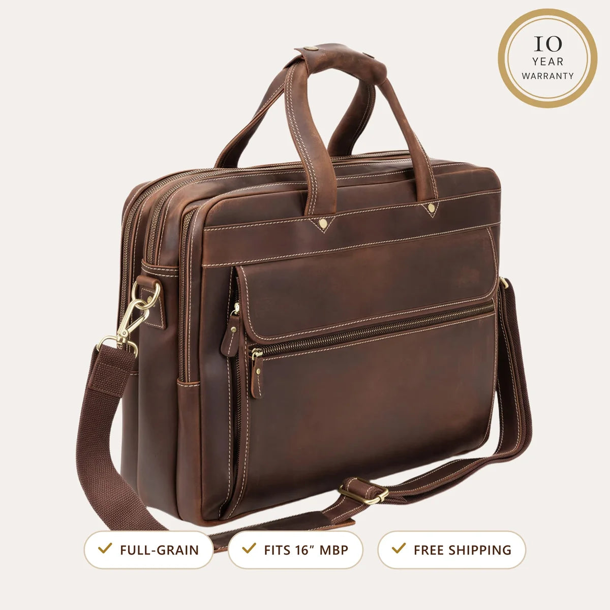 Brieford full-grain leather executive briefcase